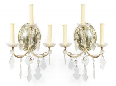 Pair of English Georgian Silver Plate and Crystal Wall Sconces