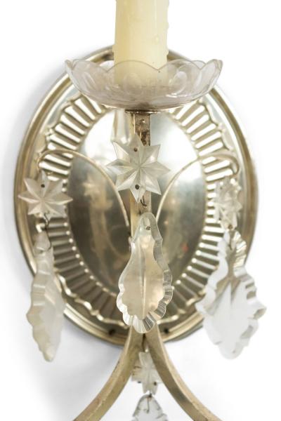 Pair of English Georgian Silver Plate and Crystal Wall Sconces