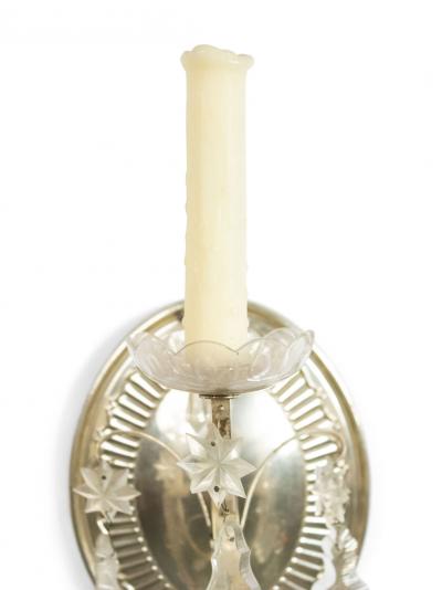 Pair of English Georgian Silver Plate and Crystal Wall Sconces
