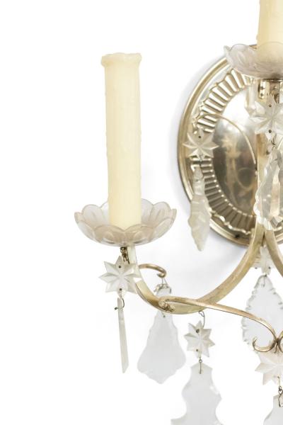 Pair of English Georgian Silver Plate and Crystal Wall Sconces