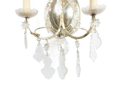 Pair of English Georgian Silver Plate and Crystal Wall Sconces