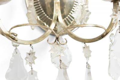 Pair of English Georgian Silver Plate and Crystal Wall Sconces