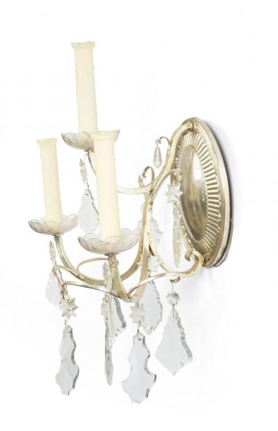 Pair of English Georgian Silver Plate and Crystal Wall Sconces
