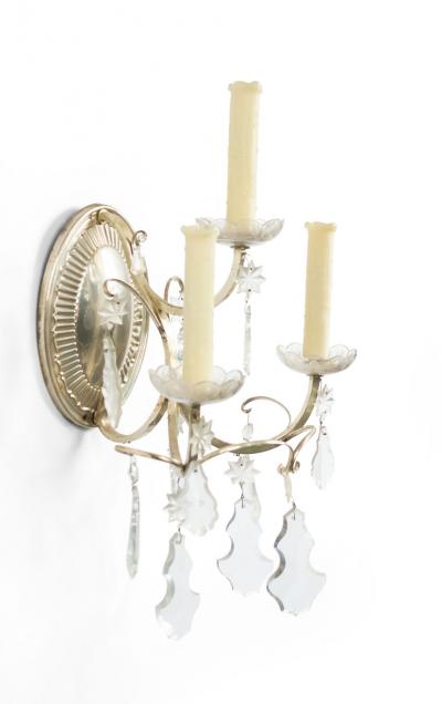 Pair of English Georgian Silver Plate and Crystal Wall Sconces