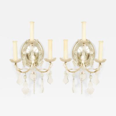 Pair of English Georgian Silver Plate and Crystal Wall Sconces