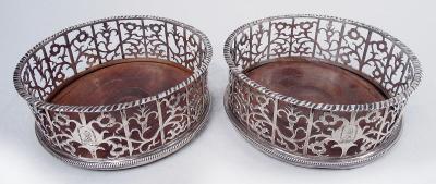 Pair of English Georgian Sterling Silver Wine Coasters 1768