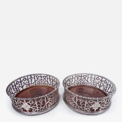 Pair of English Georgian Sterling Silver Wine Coasters 1768