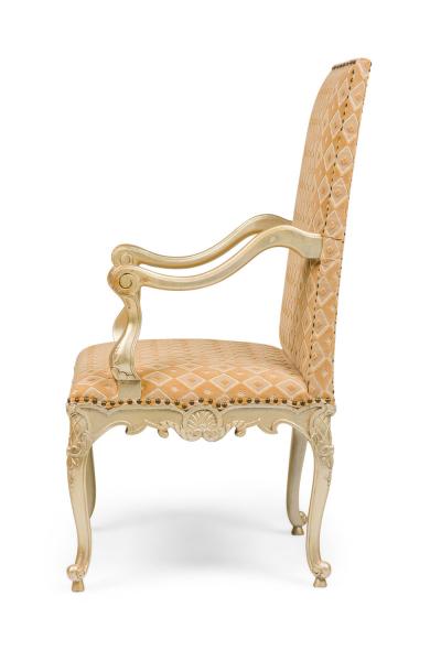 Pair of English Georgian Style Carved Armchairs With Geometric Design Fabric
