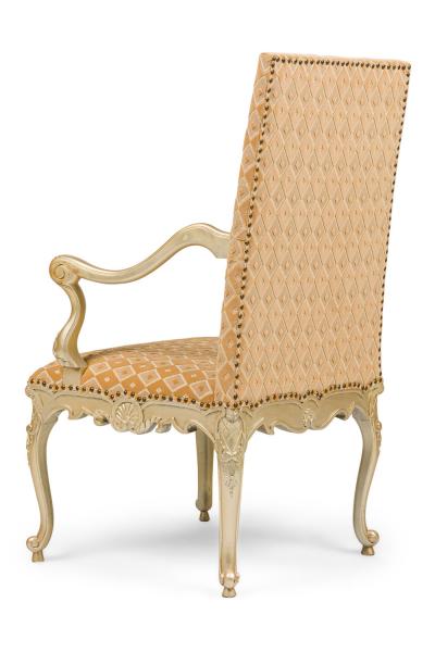 Pair of English Georgian Style Carved Armchairs With Geometric Design Fabric