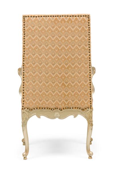 Pair of English Georgian Style Carved Armchairs With Geometric Design Fabric