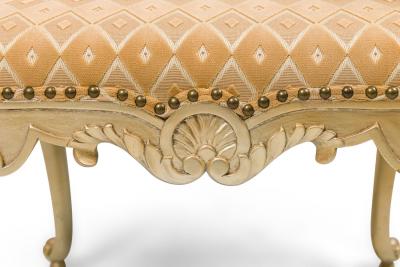 Pair of English Georgian Style Carved Armchairs With Geometric Design Fabric