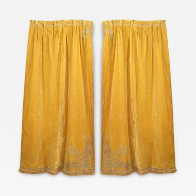 Pair of English Georgian Style Gold Velvet Fringe Lace Drapes