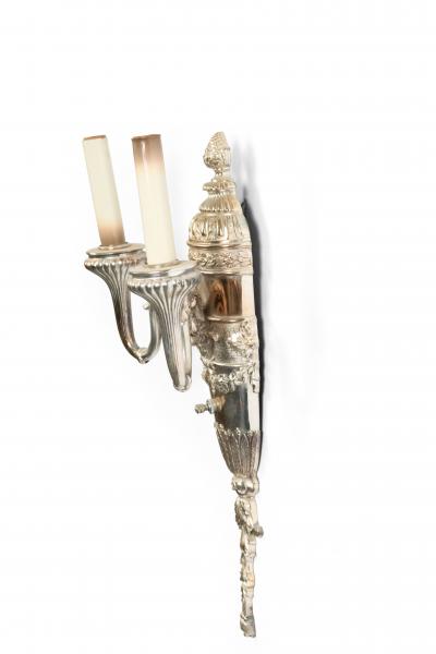 Pair of English Georgian Style Silver Plate Wall Sconces