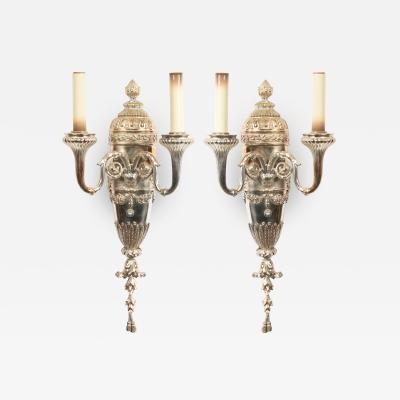 Pair of English Georgian Style Silver Plate Wall Sconces