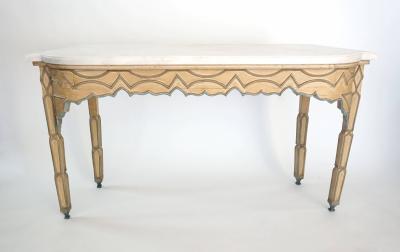 Pair of English Gothic Polychrome Painted Consoles with Marble Tops