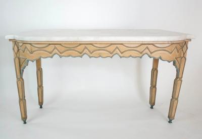 Pair of English Gothic Polychrome Painted Consoles with Marble Tops