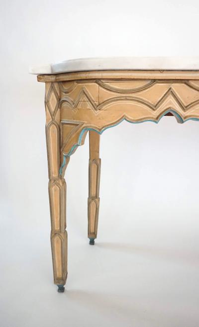 Pair of English Gothic Polychrome Painted Consoles with Marble Tops