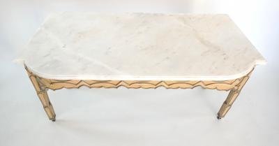 Pair of English Gothic Polychrome Painted Consoles with Marble Tops