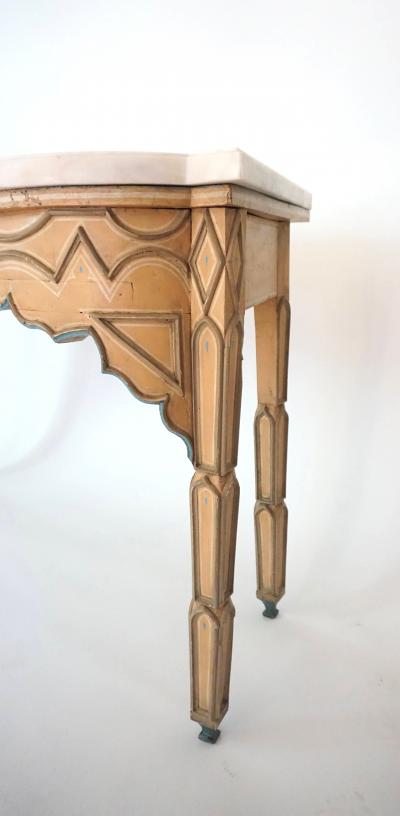 Pair of English Gothic Polychrome Painted Consoles with Marble Tops