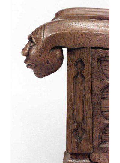 Pair of English Gothic Revival 19th Century oak carved club chairs