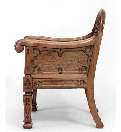 Pair of English Gothic Revival 19th Century oak carved club chairs