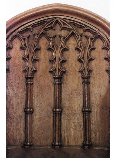 Pair of English Gothic Revival 19th Century oak carved club chairs