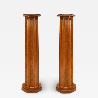 Pair of English Gothic Revival Oak Pedestals