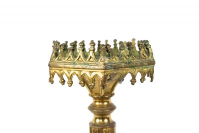 Pair of English Gothic Revival Style Bronze Altar Candlesticks