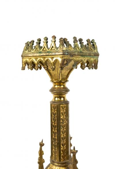 Pair of English Gothic Revival Style Bronze Altar Candlesticks