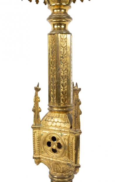 Pair of English Gothic Revival Style Bronze Altar Candlesticks