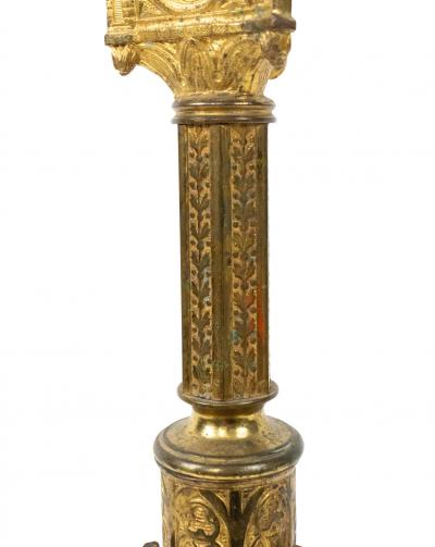 Pair of English Gothic Revival Style Bronze Altar Candlesticks