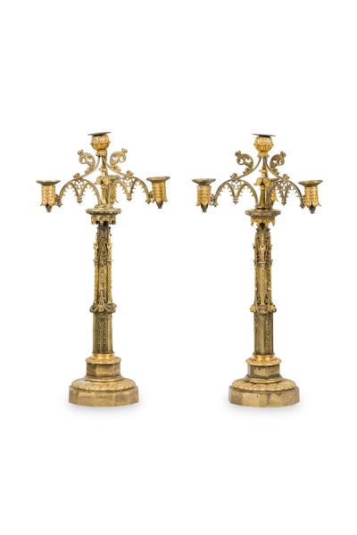 Pair of English Gothic Revival Style Bronze Dore Candelabras