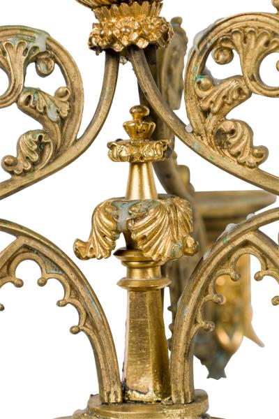 Pair of English Gothic Revival Style Bronze Dore Candelabras