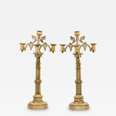 Pair of English Gothic Revival Style Bronze Dore Candelabras