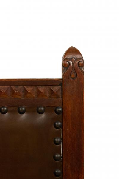 Pair of English Gothic Walnut and Leather Armchairs