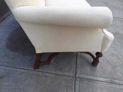 Pair of English High Back Antique Walnut Sofas in Linen