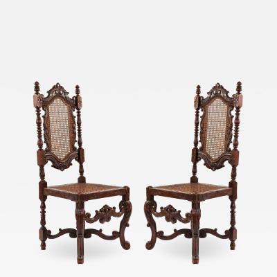 Pair of English Jacobean Walnut Side Chairs