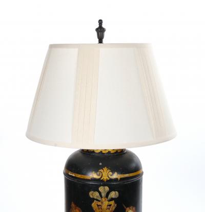 Pair of English Late 19th Century Black Painted Tole Canister Table Lamps