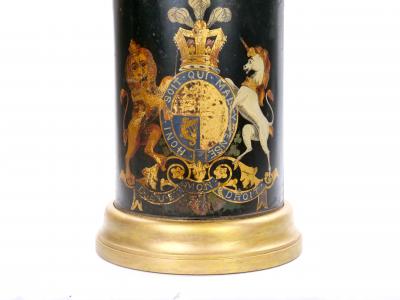 Pair of English Late 19th Century Black Painted Tole Canister Table Lamps