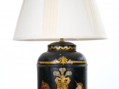 Pair of English Late 19th Century Black Painted Tole Canister Table Lamps