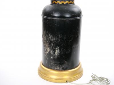 Pair of English Late 19th Century Black Painted Tole Canister Table Lamps