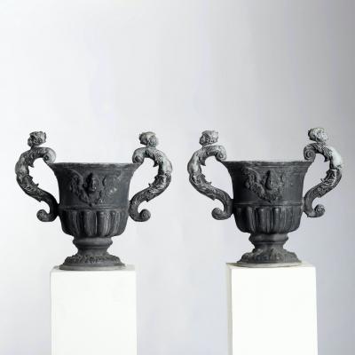 Pair of English Lead Urns