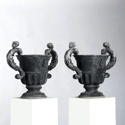 Pair of English Lead Urns