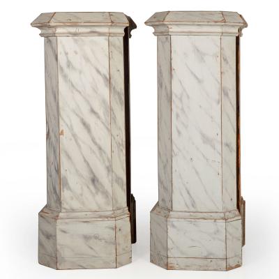 Pair of English Neoclassical Antique Faux Marble Painted Pine Columns