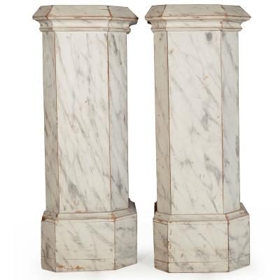 Pair of English Neoclassical Antique Faux Marble Painted Pine Columns