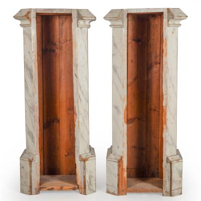 Pair of English Neoclassical Antique Faux Marble Painted Pine Columns