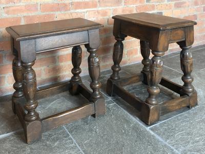 Pair of English Oak Elizabethan Style Stools or End Tables