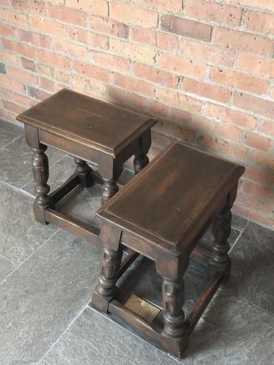 Pair of English Oak Elizabethan Style Stools or End Tables