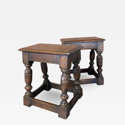 Pair of English Oak Elizabethan Style Stools or End Tables