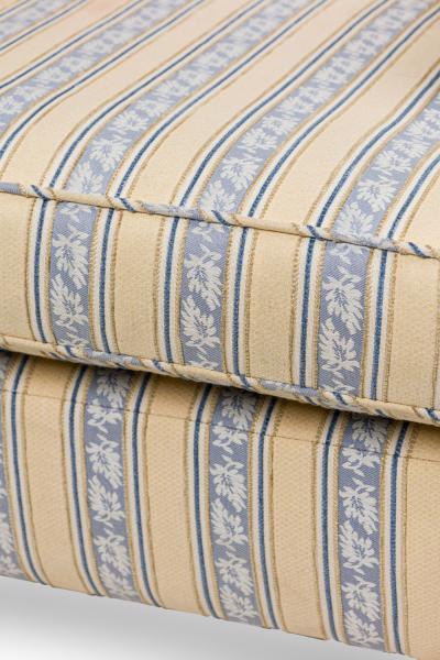 Pair of English Queen Anne Blue and Off White striped WIng Back Chairs
